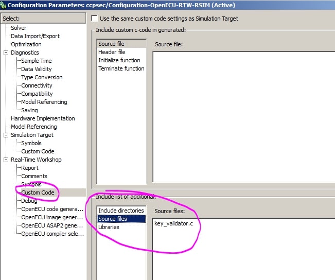 Custom Code in R2008b